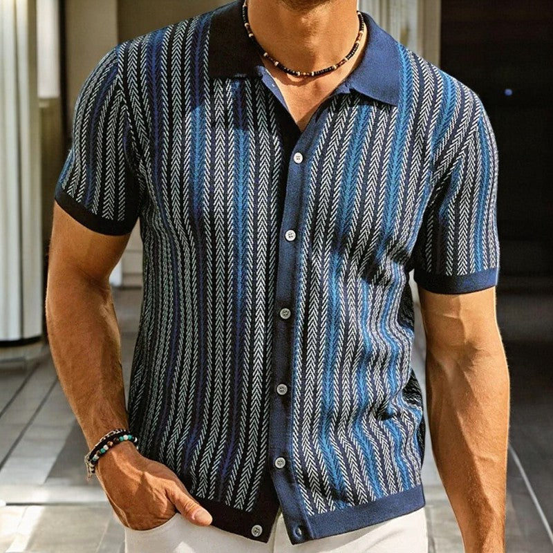 Jenson | Men's Knit Polo Shirt with Stripes
