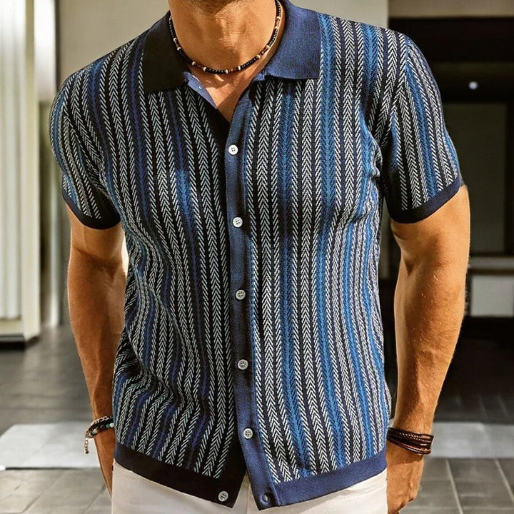 Jenson | Men's Knit Polo Shirt with Stripes