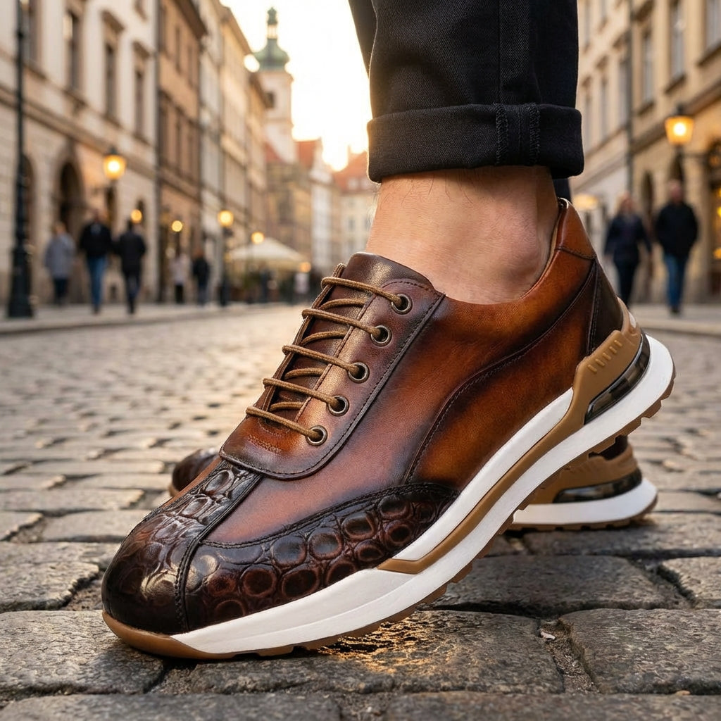 Gideon | Men's Leather Trainers with Croc Detail