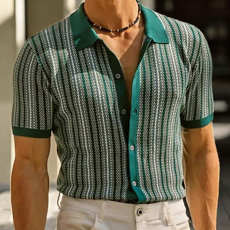 Jenson | Men's Knit Polo Shirt with Stripes