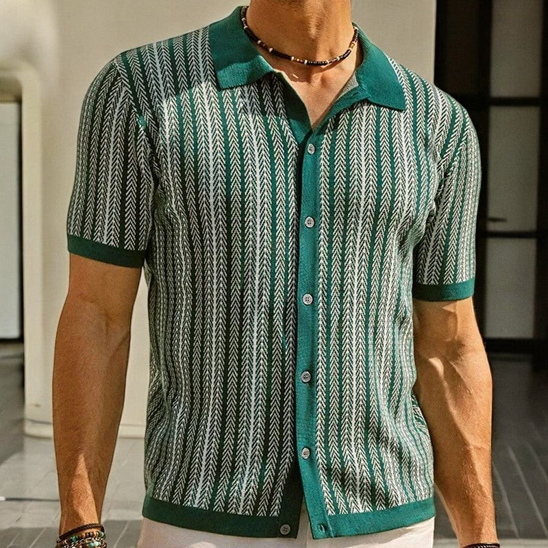 Jenson | Men's Knit Polo Shirt with Stripes