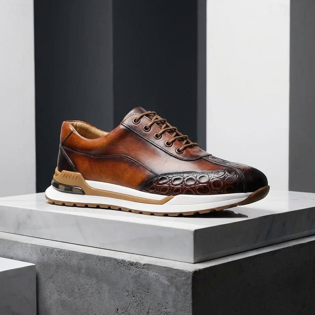 Gideon | Men's Leather Trainers with Croc Detail