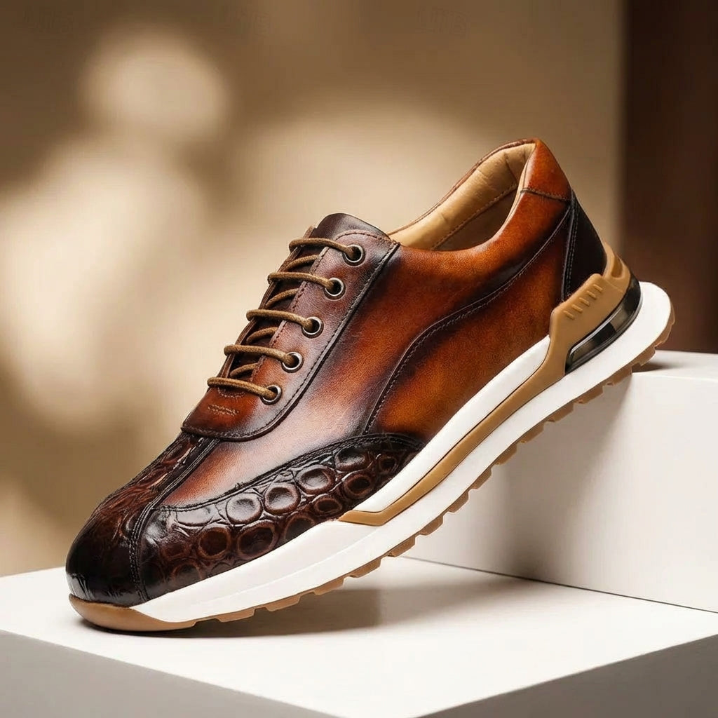 Gideon | Men's Leather Trainers with Croc Detail