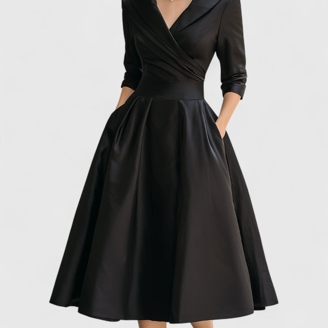 Fleur | Women's Satin Midi Dress with Pockets