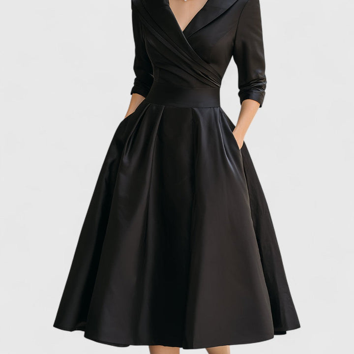 Fleur | Women's Satin Midi Dress with Pockets
