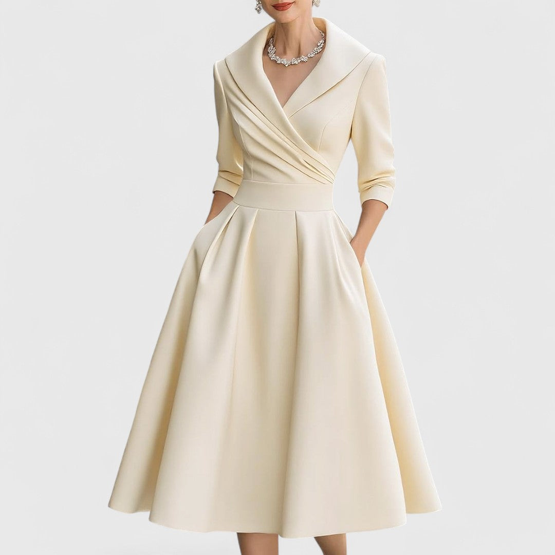 Fleur | Women's Satin Midi Dress with Pockets