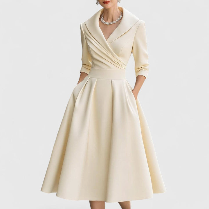 Fleur | Women's Satin Midi Dress with Pockets