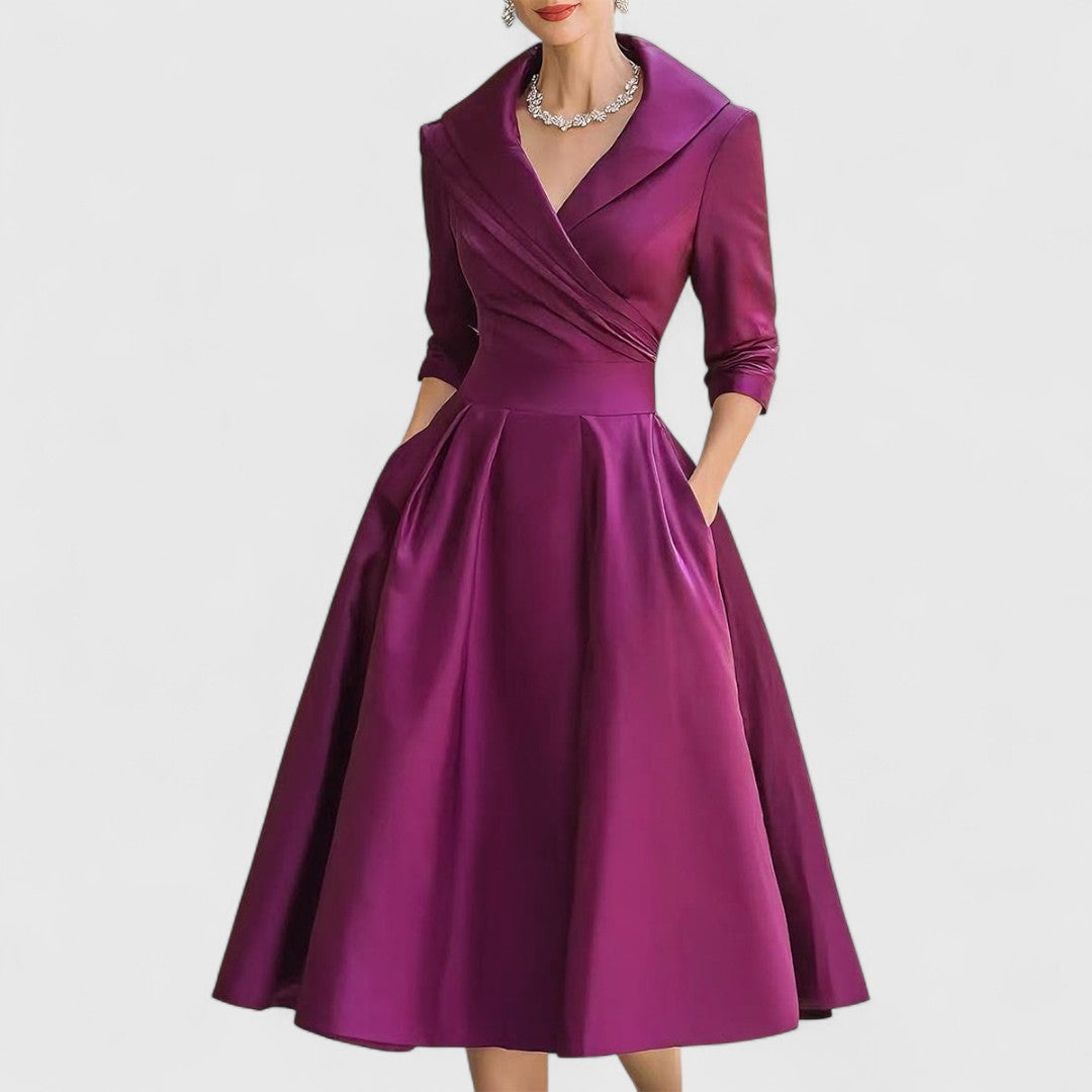 Fleur | Women's Satin Midi Dress with Pockets
