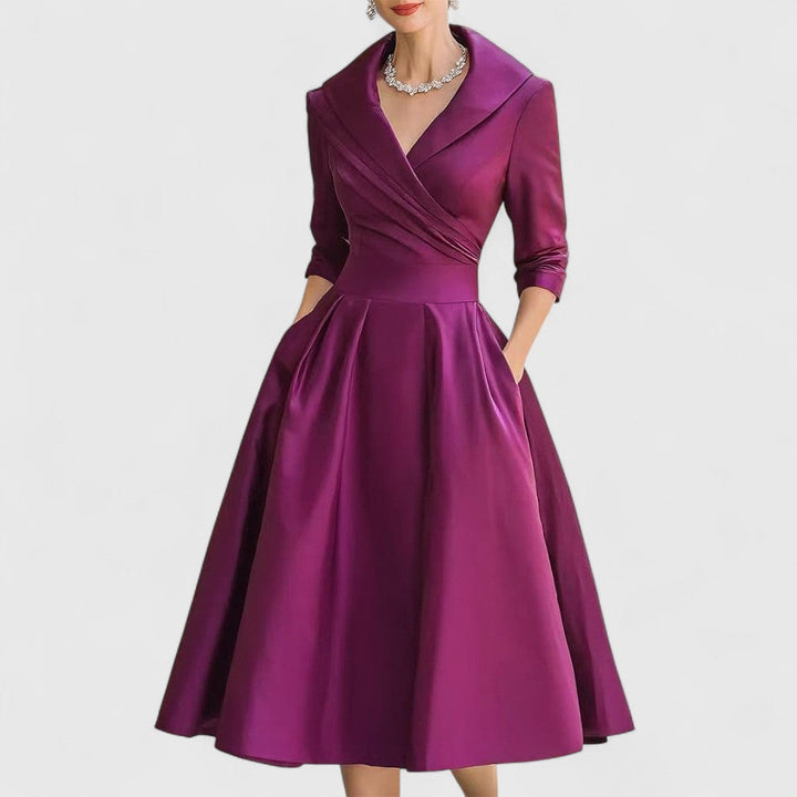 Fleur | Women's Satin Midi Dress with Pockets