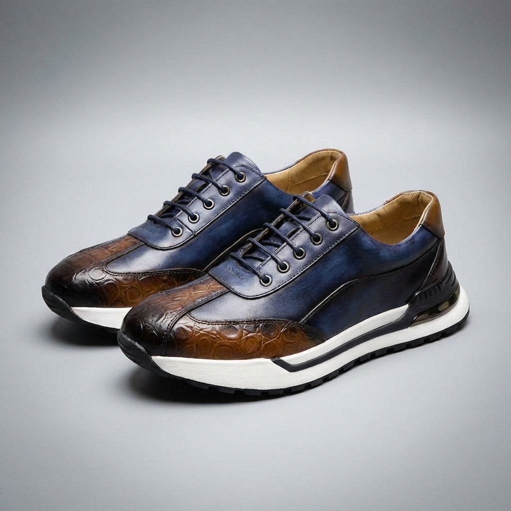 Gideon | Men's Leather Trainers with Croc Detail