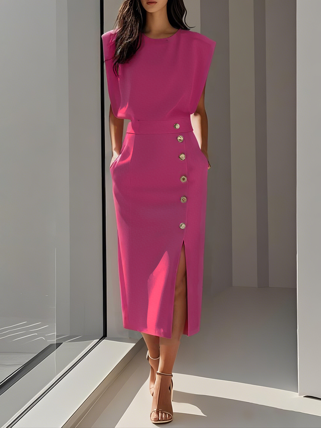 Noelle | Women’s Midi Dress with Button Detail