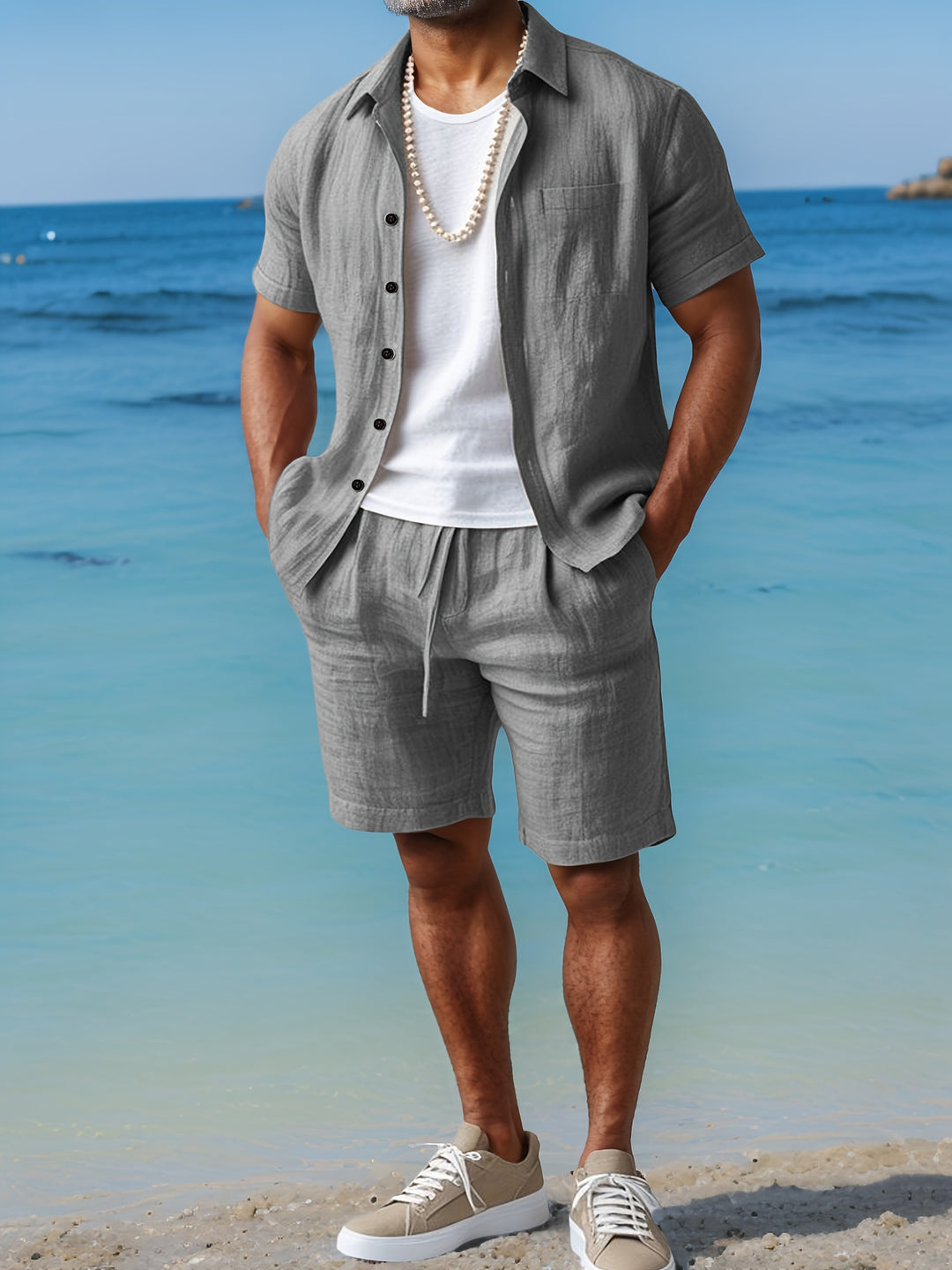 Hadley | Men's Woven Short Sleeve Shirt and Beach Shorts Set
