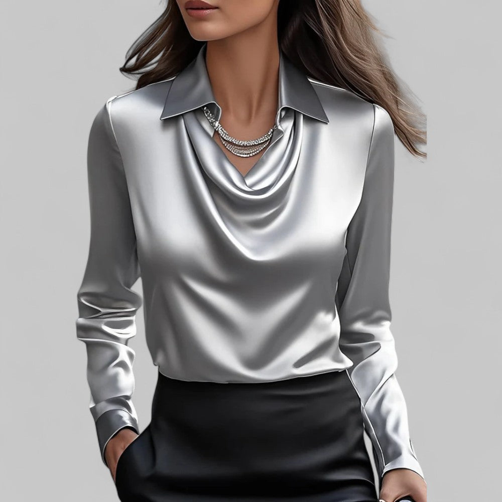 Clara | Women’s Draped Blouse with a Collared Neckline