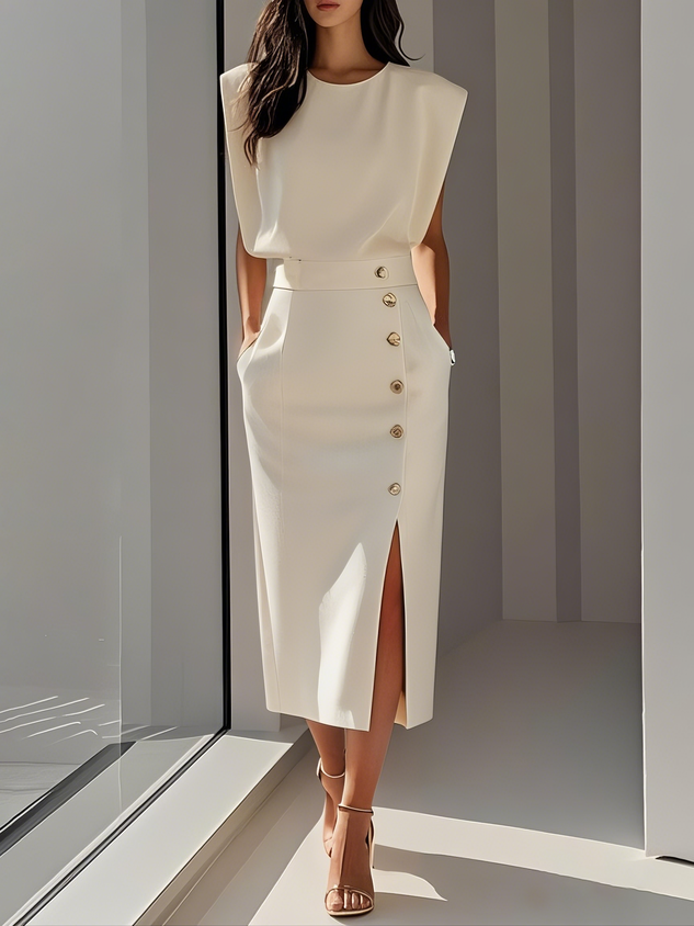Noelle | Women’s Midi Dress with Button Detail