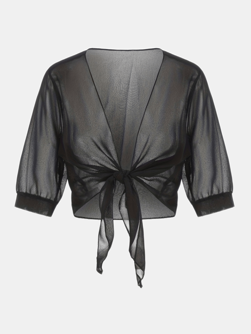 Petra | Women's Sheer Tie-Front Top for Layering