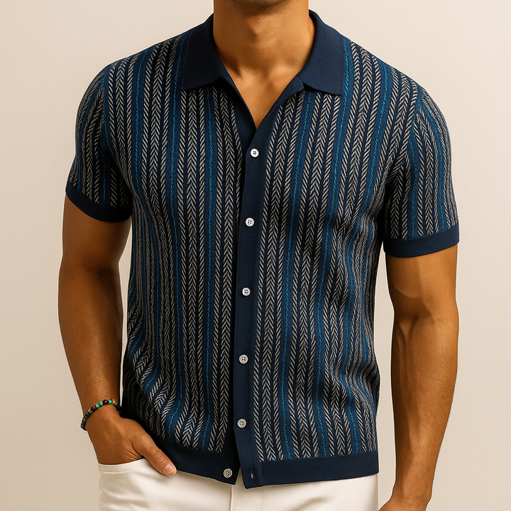 Jenson | Men's Knit Polo Shirt with Stripes