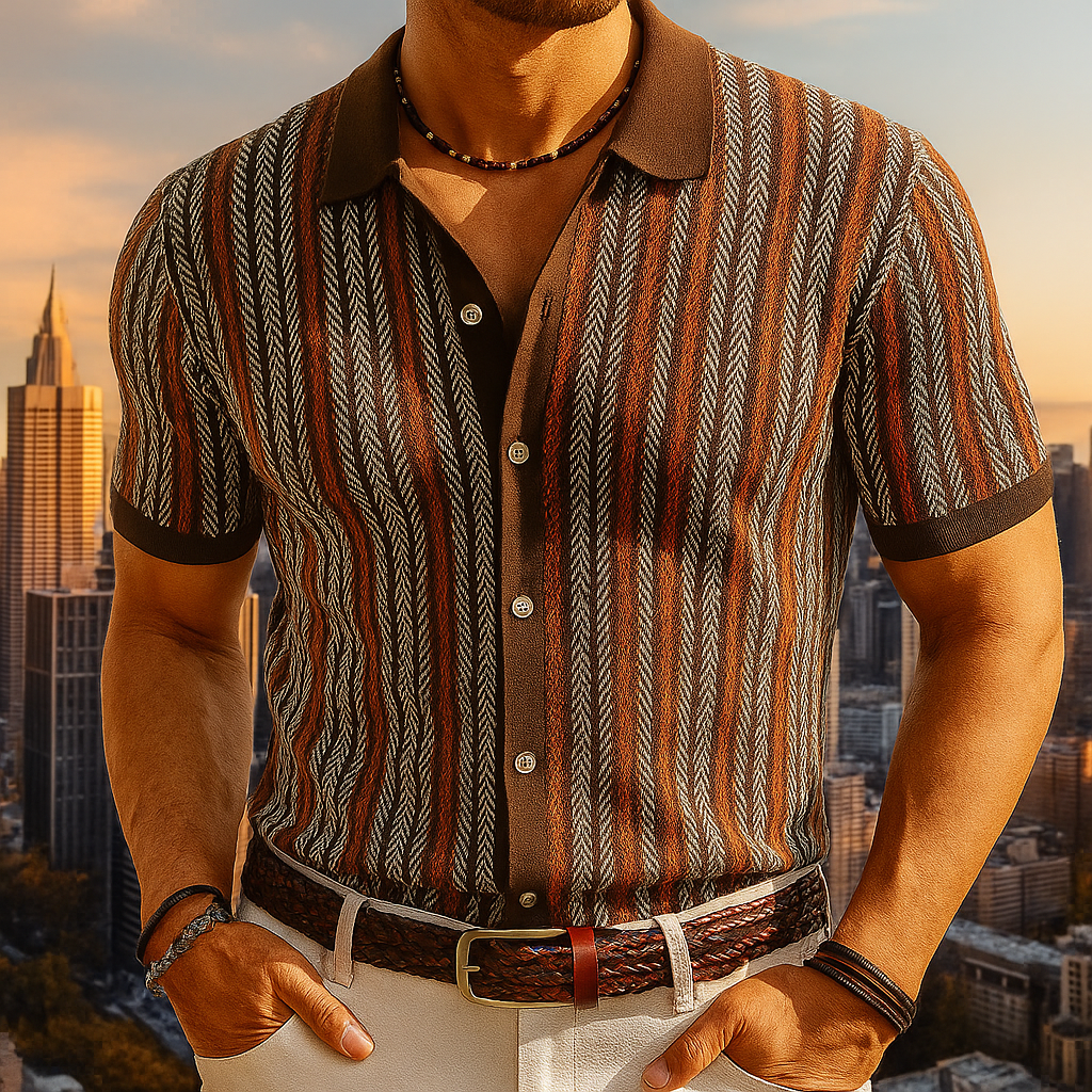 Jenson | Men's Knit Polo Shirt with Stripes
