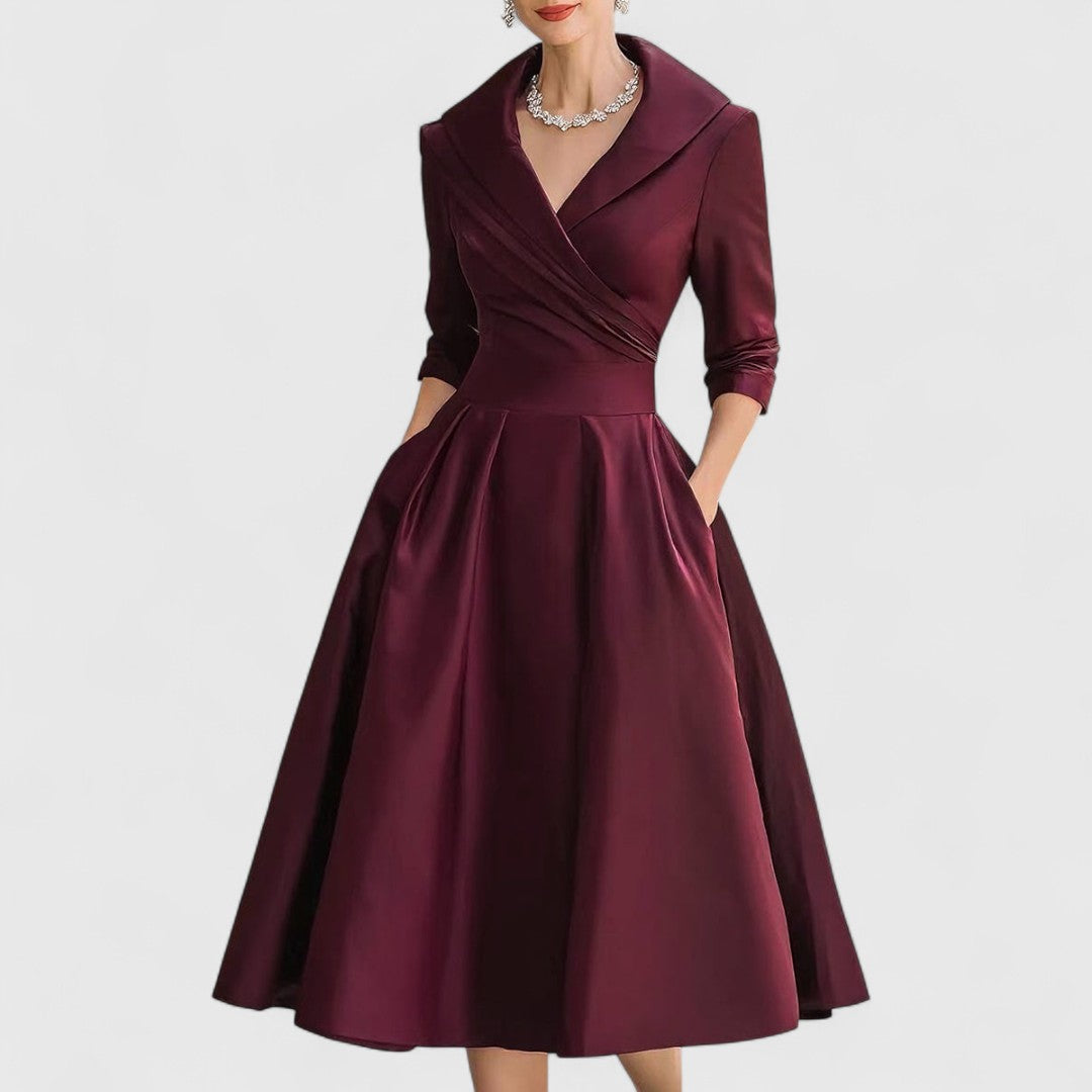 Fleur | Women's Satin Midi Dress with Pockets