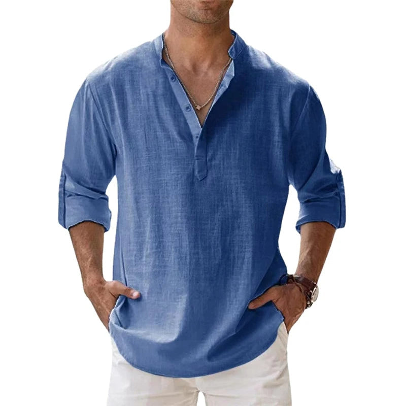 Arlo | Men’s Linen Shirt featuring a Split Neckline