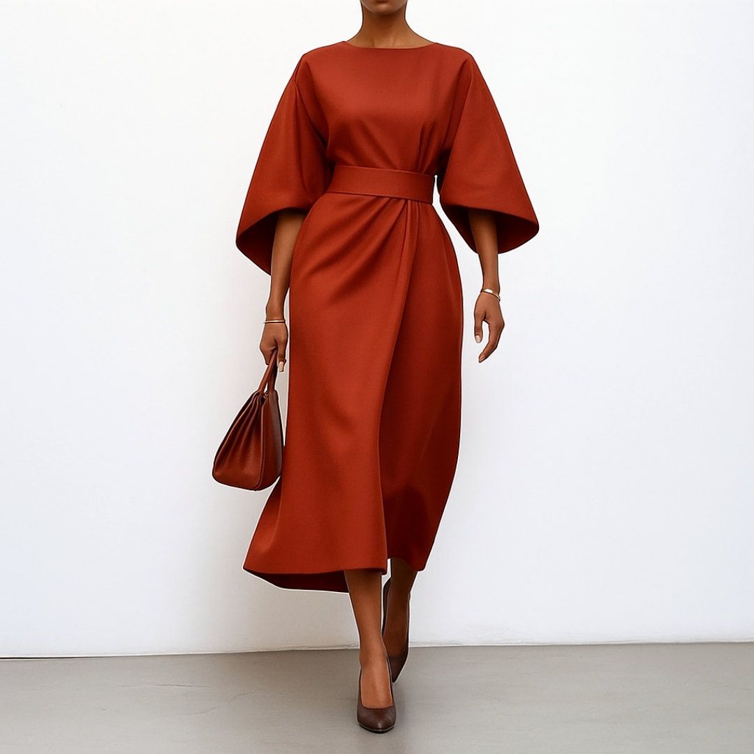 Cressida | Women's Elegant Midi Dress with Dramatic Sleeves