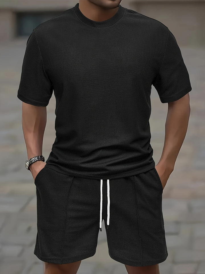 Reeve | Men's Waffle Knit T-Shirt and Drawstring Shorts Set