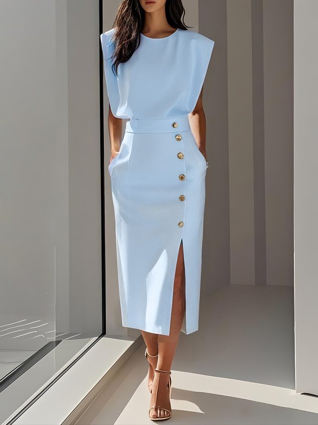 Noelle | Women’s Midi Dress with Button Detail