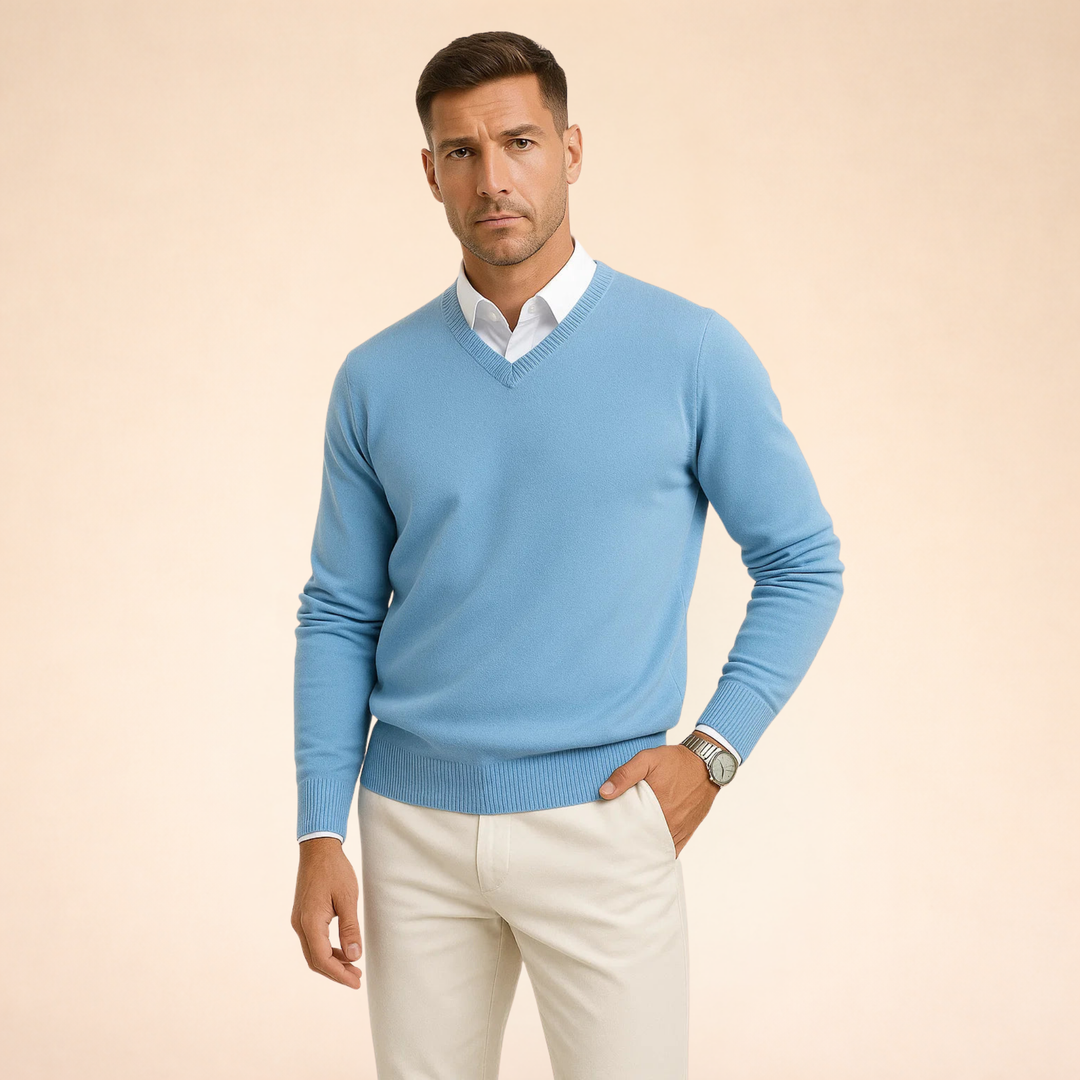 Callen | Men’s V Neck Jumper with a Clean Layered Look