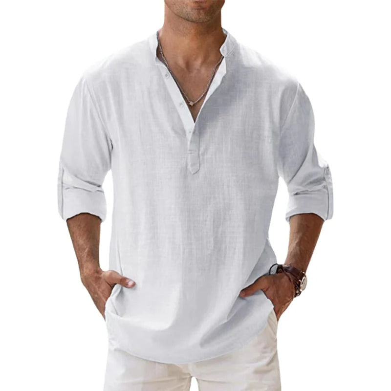 Arlo | Men’s Linen Shirt featuring a Split Neckline