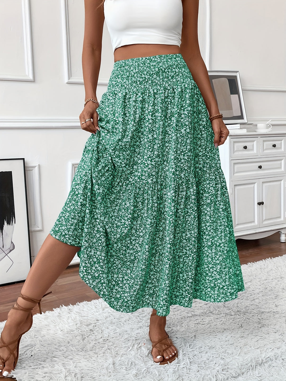 Wren | Women's Floral Smocked Maxi Skirt with Pockets