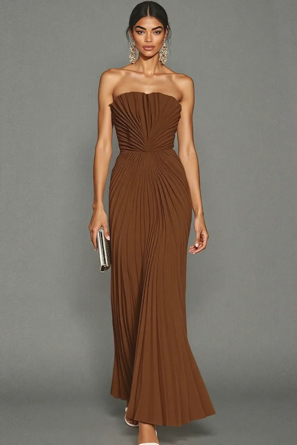 Sienna | Women's Strapless Gown with Pleated Design