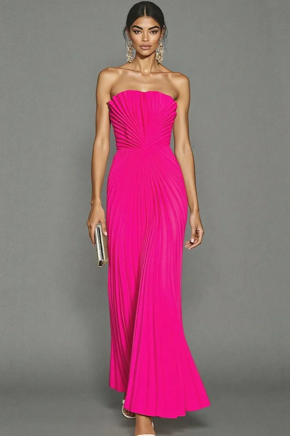 Sienna | Women's Strapless Gown with Pleated Design