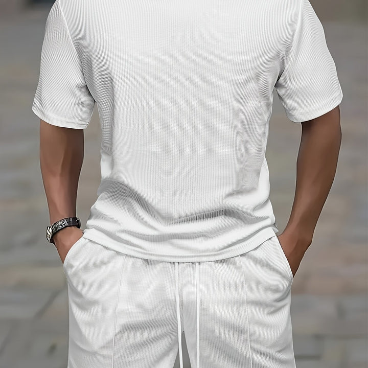 Reeve | Men's Waffle Knit T-Shirt and Drawstring Shorts Set