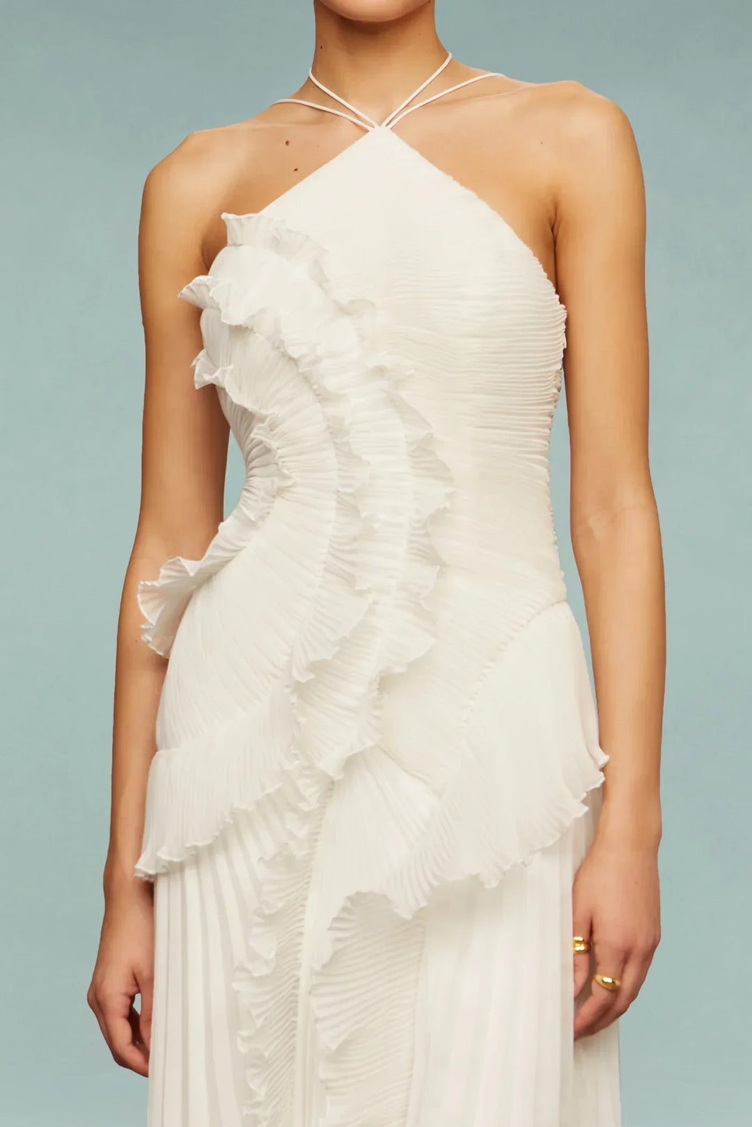 Imogen | Women's Pleated Midi Dress with Ruffle Detail