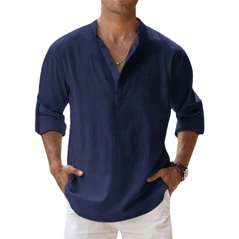 Arlo | Men’s Linen Shirt featuring a Split Neckline