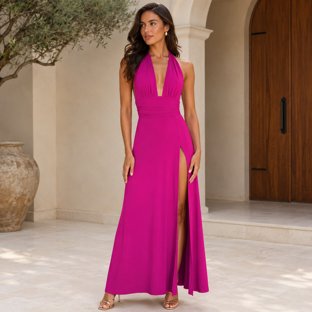 Isla | Women's Halter Maxi Dress with Side Slit