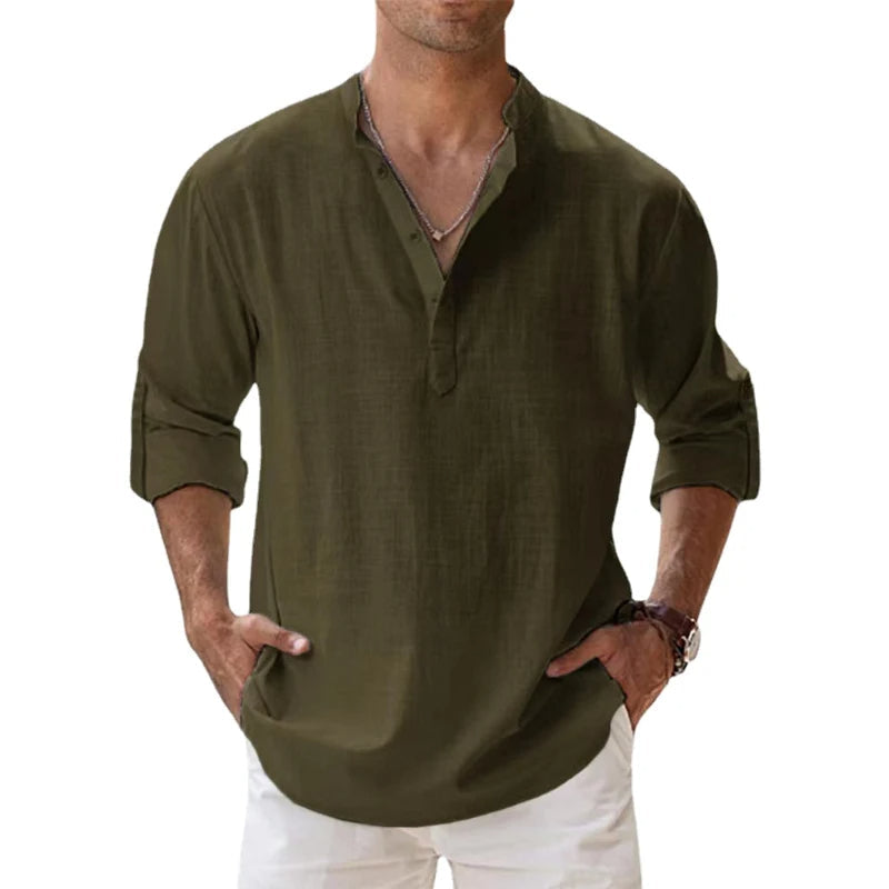 Arlo | Men’s Linen Shirt featuring a Split Neckline