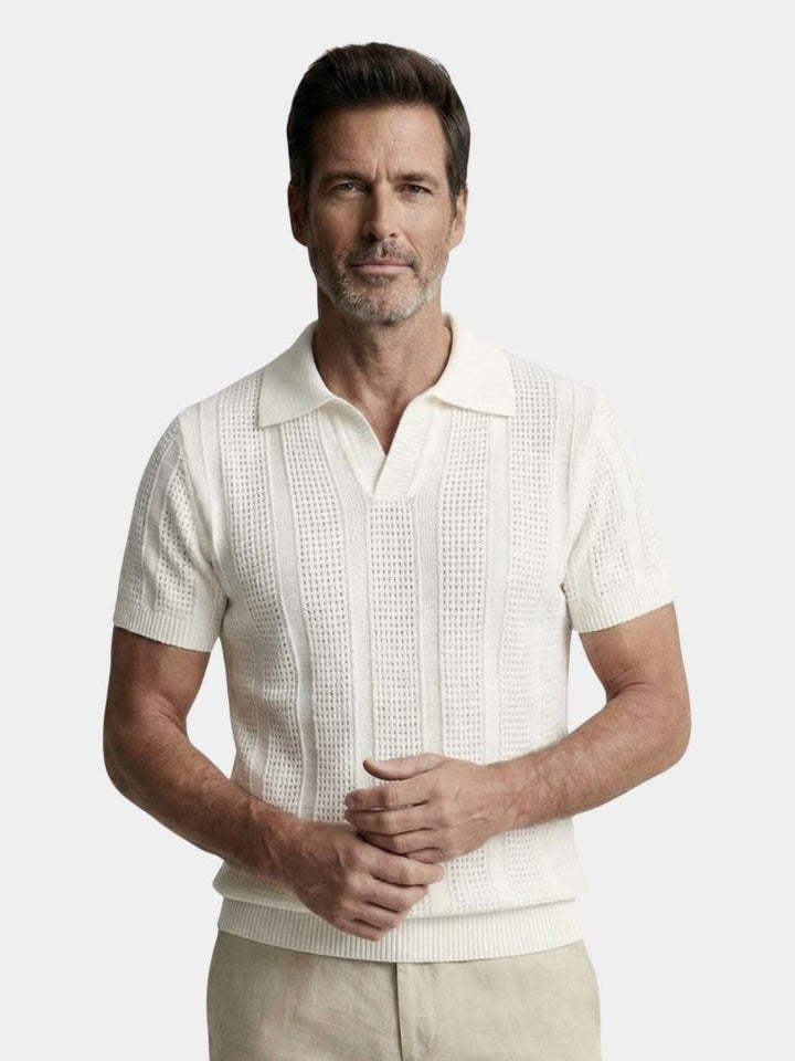 Niall | Men's Knit Polo with Textured Stripes