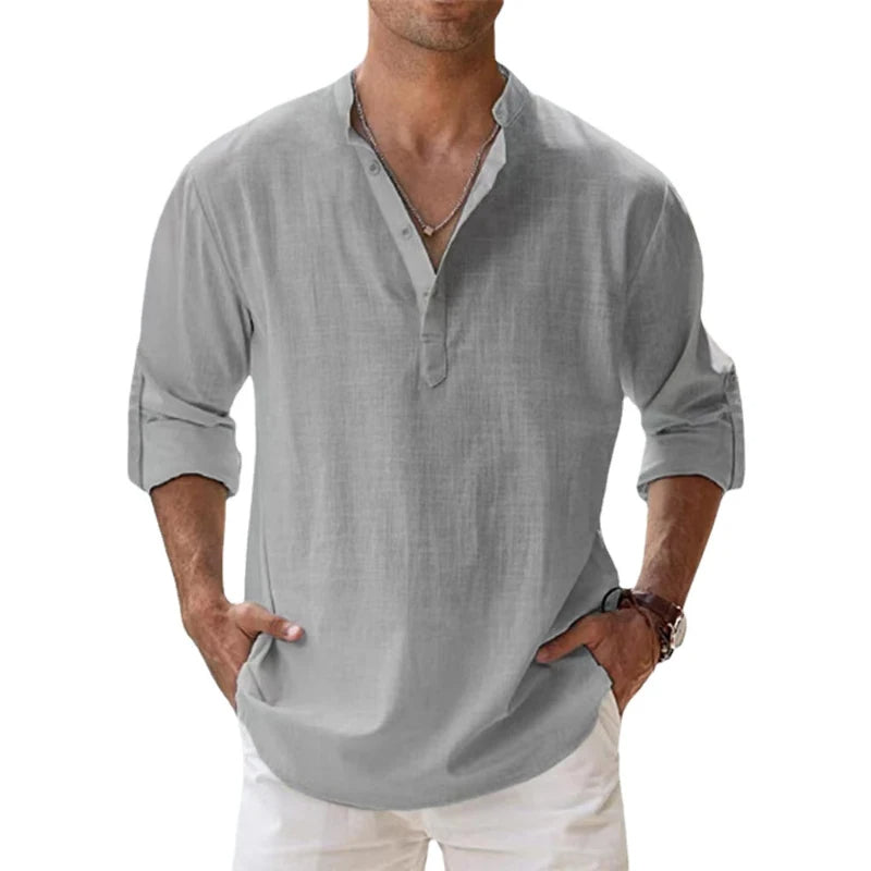 Arlo | Men’s Linen Shirt featuring a Split Neckline