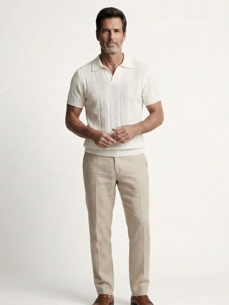 Niall | Men's Knit Polo with Textured Stripes