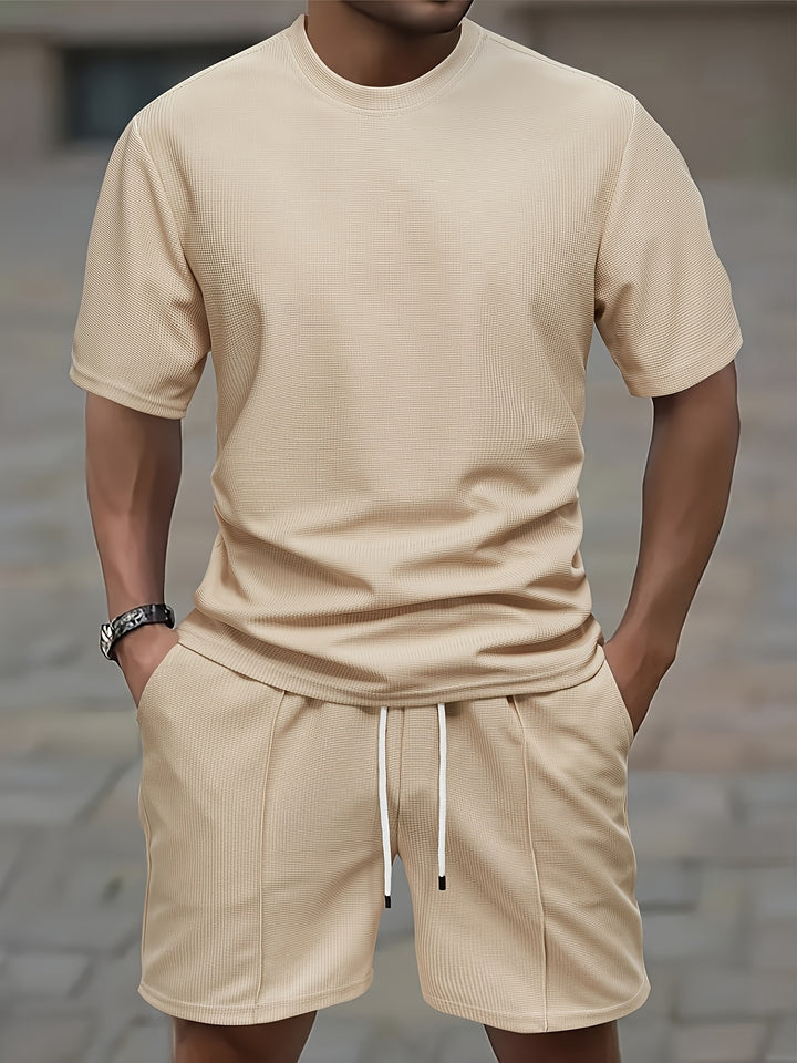 Reeve | Men's Waffle Knit T-Shirt and Drawstring Shorts Set