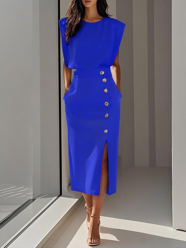 Noelle | Women’s Midi Dress with Button Detail
