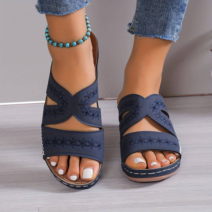 Thea | Women's Slide Sandals with Embroidered Detail