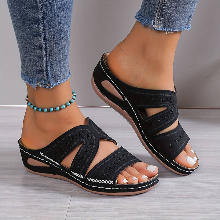 Thea | Women's Slide Sandals with Embroidered Detail