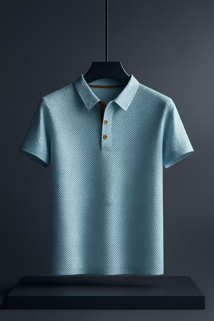 Niall | Men's Polo Shirt in Textured Blue