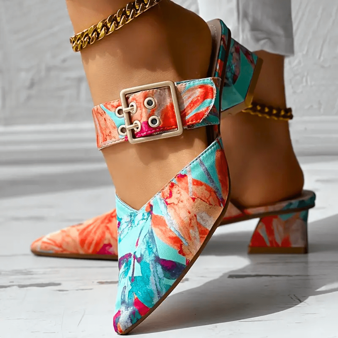 Fleur | Women's Block Heel Mules with Bold Print