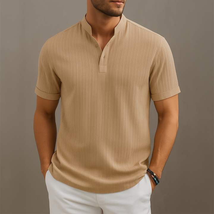 Hamish | Men's Textured Polo Shirt with Stand Collar