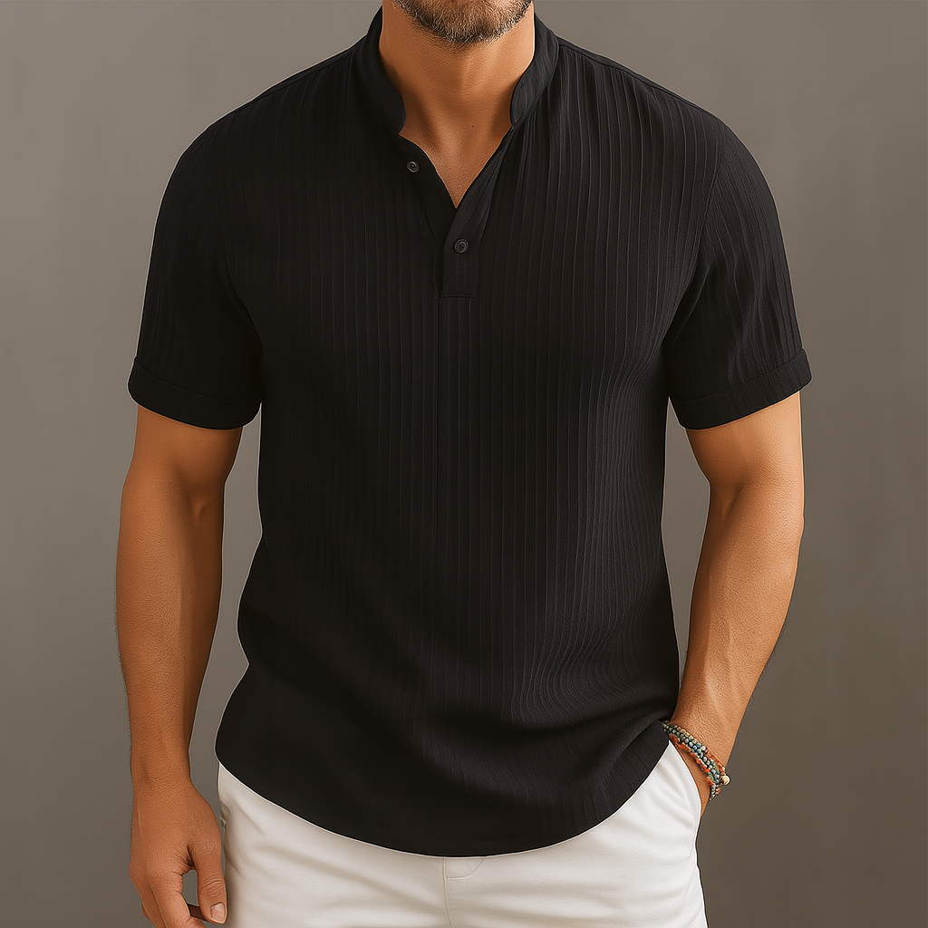 Hamish | Men's Textured Polo Shirt with Stand Collar