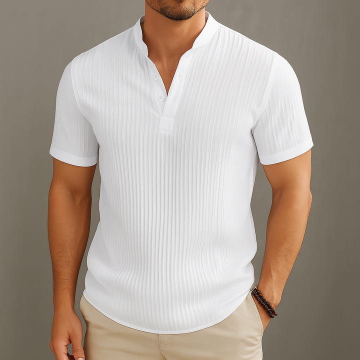 Hamish | Men's Textured Polo Shirt with Stand Collar