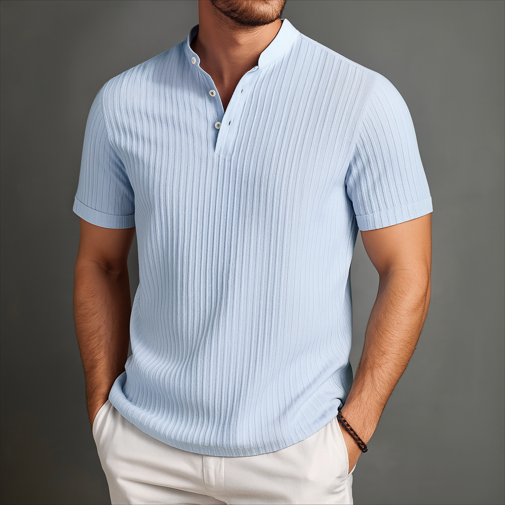Hamish | Men's Textured Polo Shirt with Stand Collar