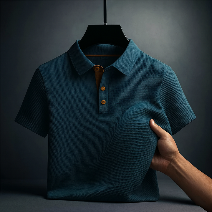 Niall | Men's Polo Shirt in Textured Blue
